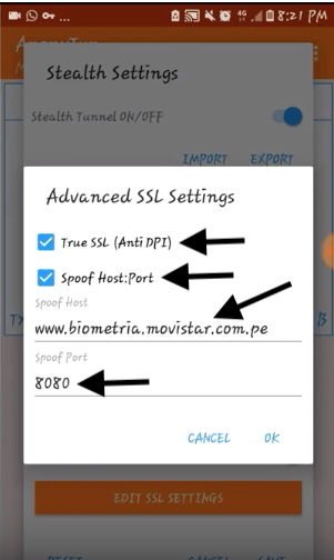 configuraciones payload biometria movistar netfree