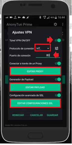 usar generador de payload tigo host http injector